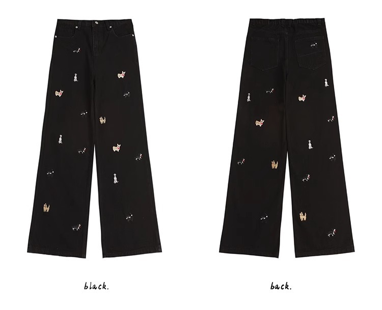 Light-colored high-waisted straight-leg jeans for women, 2025 new embroidered American retro washed wide-leg loose floor-length pants pic 3