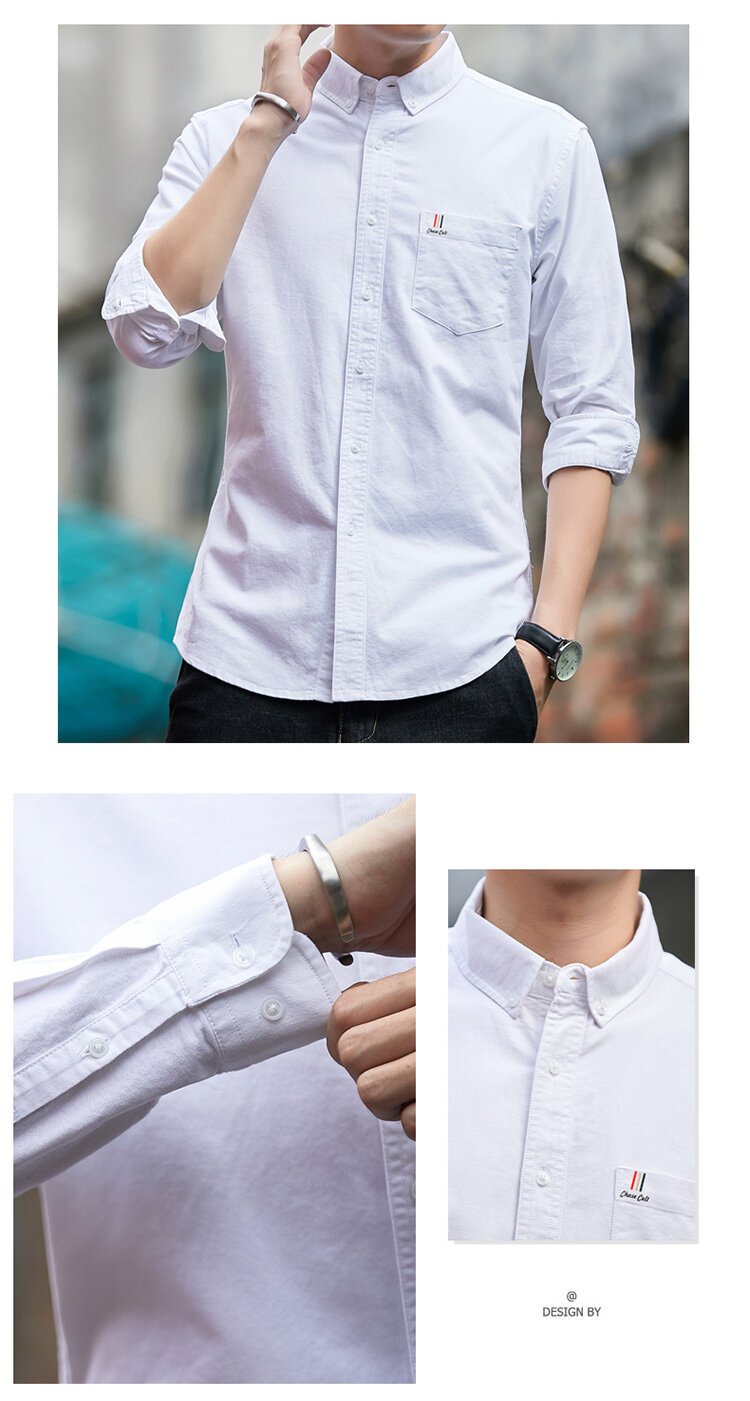 纯棉男士衬衫2023款男长袖牛津纺免烫修身四季款商务休闲上班衬衣详情4