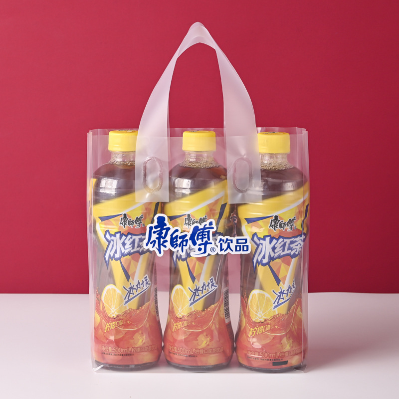 雪花易拉罐啤酒饮料外卖手提塑料包装袋透明耐用打包袋装箱用品详情14