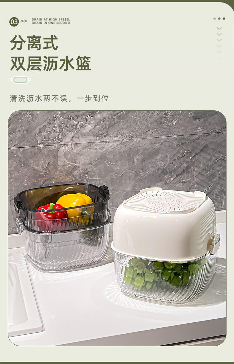 CCKO果蔬沥水篮双层洗菜盆家用洗水果滤水篮大容量洗菜篮子沥水盆详情6