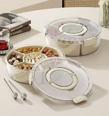 收纳盘轻奢果盘家用客厅茶几零食坚果糖果盒带盖圆形分格干果盒详情4