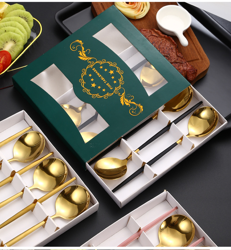 Stainless steel spoons, spoons, promotional gifts, home dining spoons, mixing spoons, creative gift box, tableware six-piece set pic 18