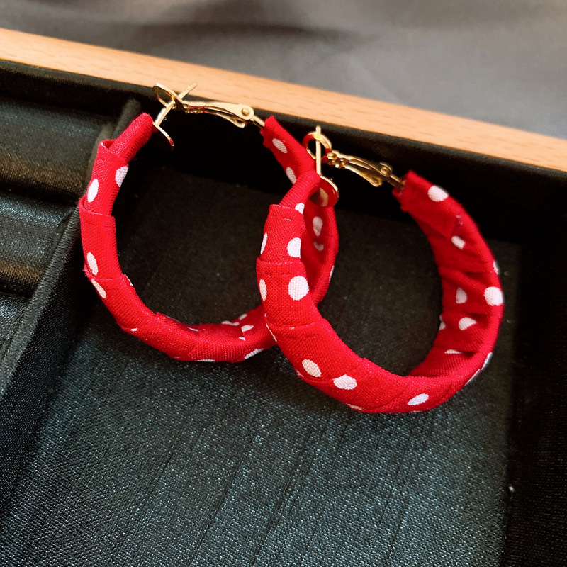 银针安可拉红色波点几何圆形耳圈耳环个性时尚耳圈港风复古耳饰女详情7