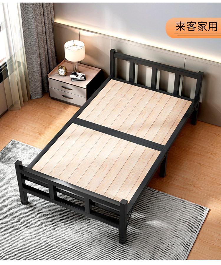 Office lunch break bed sheet, folding bed for people, household solid wood board, simple iron bed for adults, 1.2-meter companion double bed pic 18