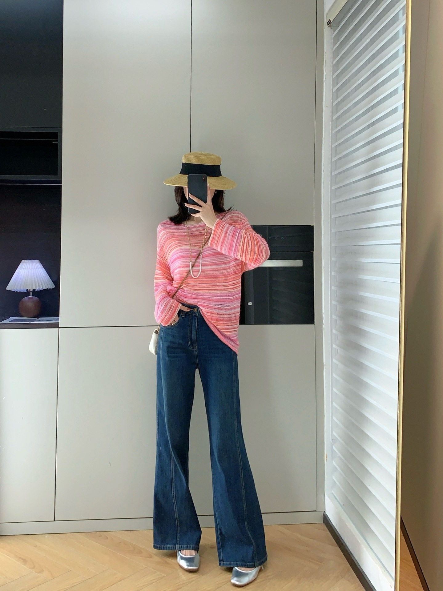 复古时髦高腰斜裁宽松显瘦百搭弹力直筒宽松微喇叭牛仔裤G031612详情6