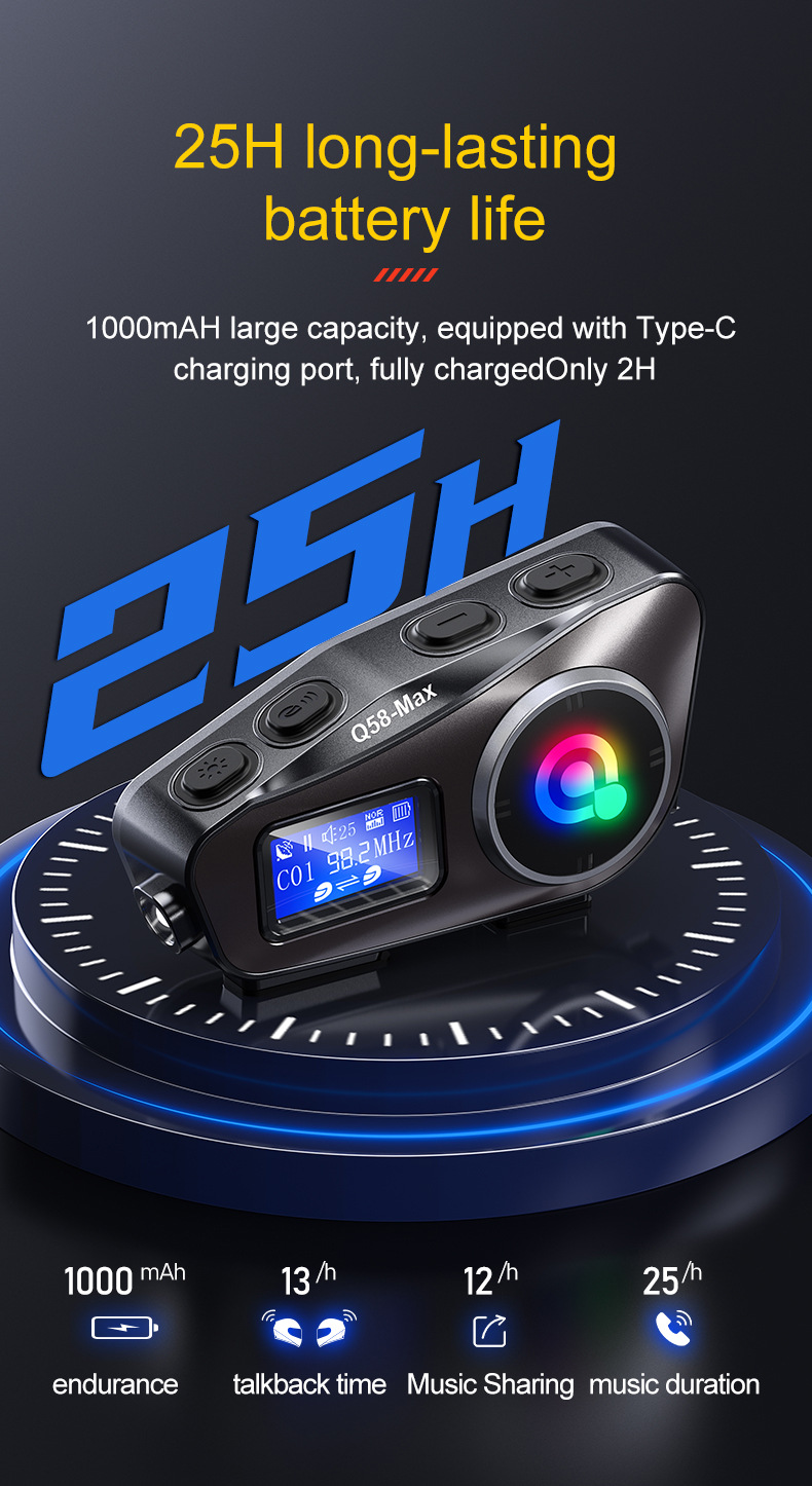 Q58MAX跨境专款头盔蓝牙耳机MP3混音音乐分享LCD屏FM对讲头盔耳机详情10