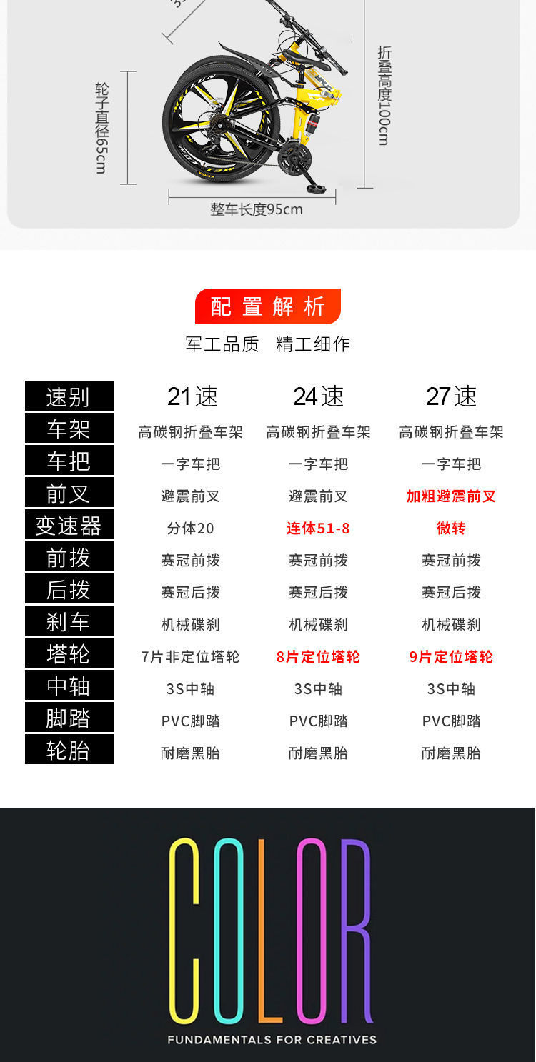 自行车山地折叠成年男女赛车越野变速一体轮双减震学生单车独立站详情8