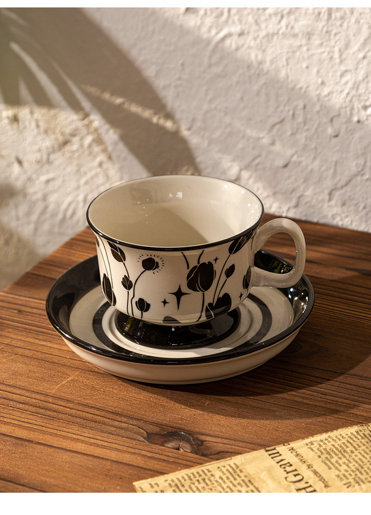 中古风咖啡杯手绘小众下午茶杯精致高颜值马克杯高级感咖啡杯详情9