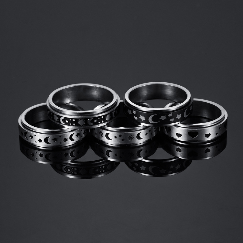 Amazon source Star Moon rotating titanium steel stress-relieving ring, standard US size cross-border jewelry wholesale pic 9