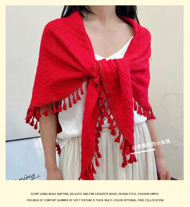 国潮旗袍披肩女外搭百搭中国风春秋新款针织外套搭配长袖三角开衫披肩详情9