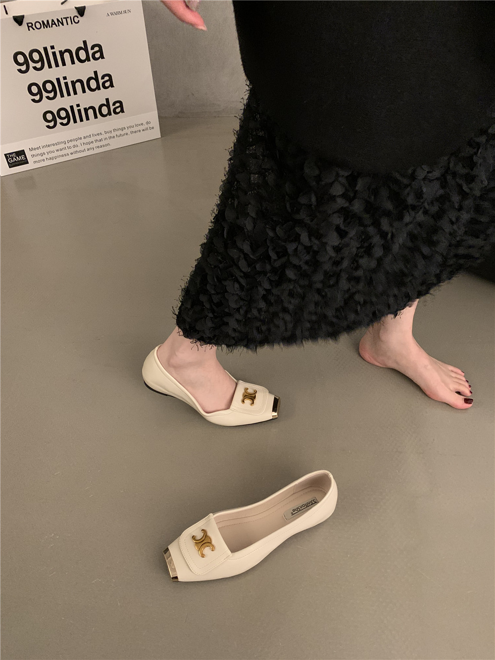 韩版设计感单鞋小皮鞋黑色气质平底鞋子春秋法式瓢鞋软底女鞋新款详情5