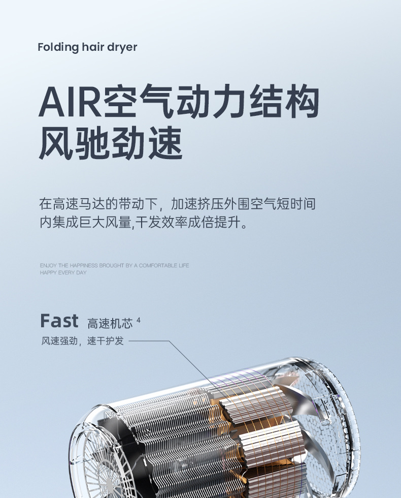 New folding household quick-drying electric hair dryer, portable hotel blue light T-shaped student dormitory hammer hair dryer pic 11