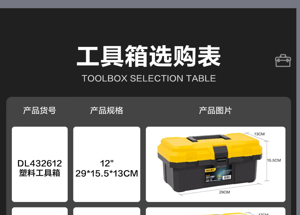 得力家用五金工具箱空箱大号美术收纳盒电工维修小零件工具收纳箱详情3