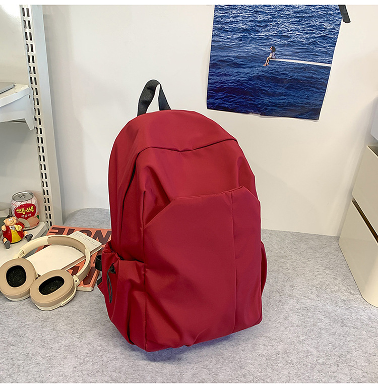 跨境新款休闲双肩包大容量简约潮酷电脑背包男女中大学生纯色书包详情14