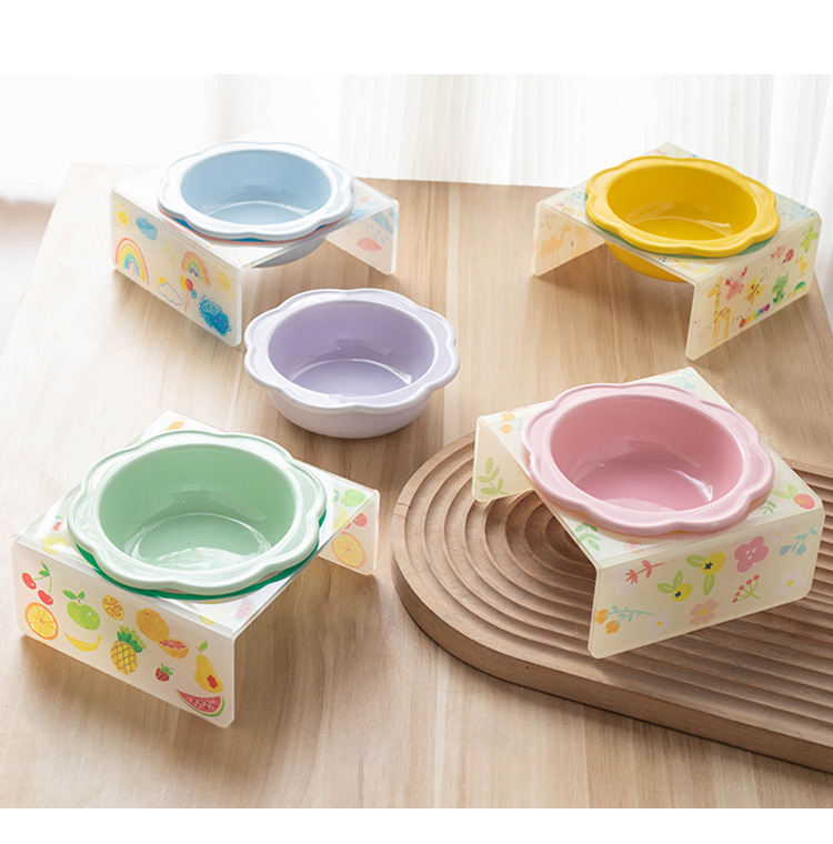 Cartoon pet bowl, acrylic stand, flower ceramic cat bowl, height-increasing dining table, single bowl stand for cats and dogs, neck guard to prevent knocking pic 15