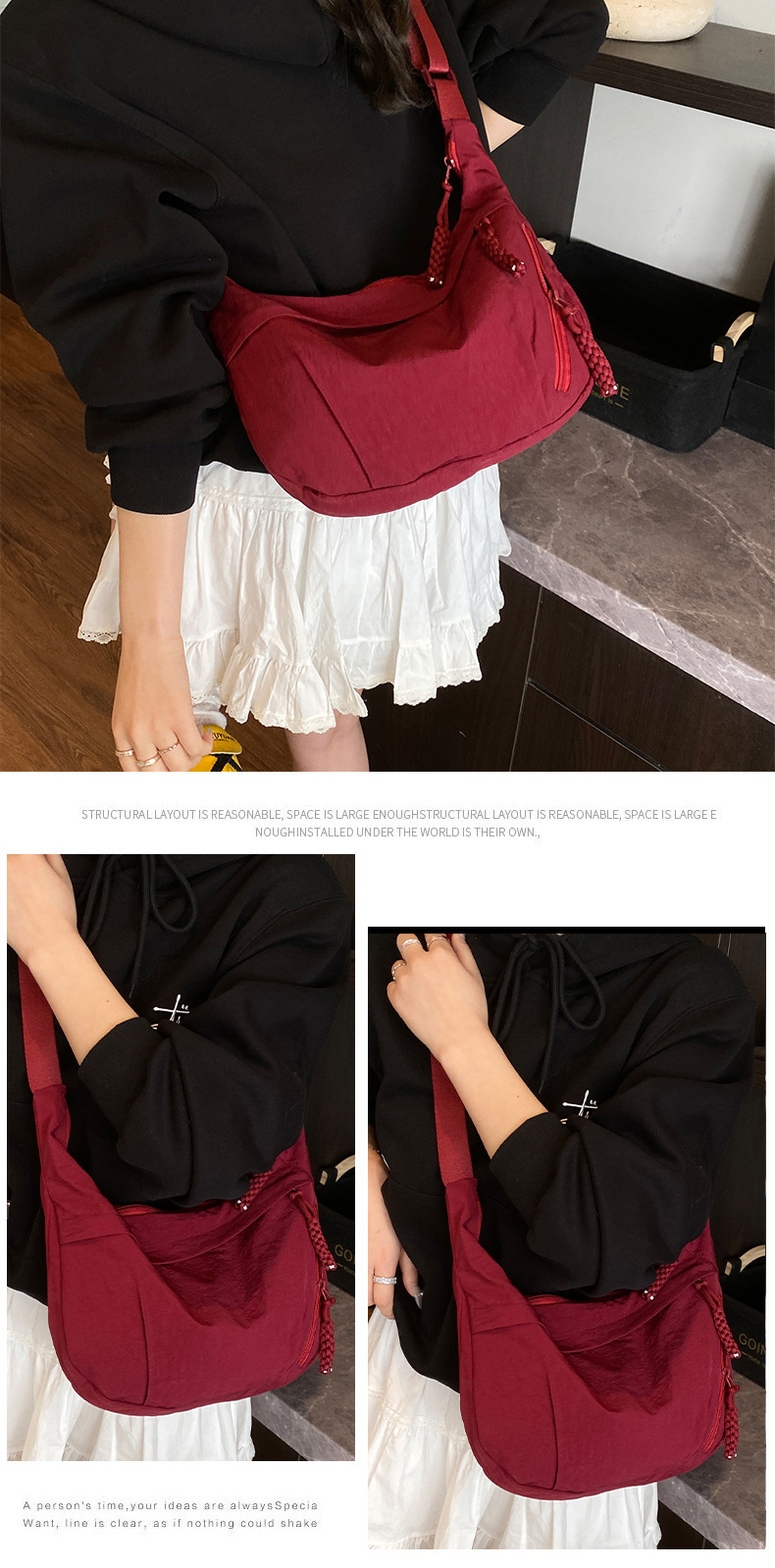 Japanese minimalist large-capacity crossbody bag for girls, 2024 new style student small crossbody bag, single-shoulder fabric bag, versatile dumpling bag for girls pic 26