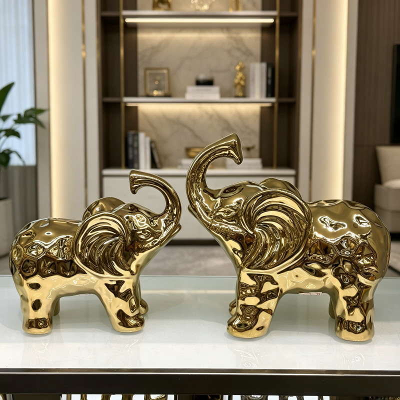 Light luxury and minimalist golden elephant figurine, ceramic elephant, living room entrance, model room, soft decoration handicraft pic 1