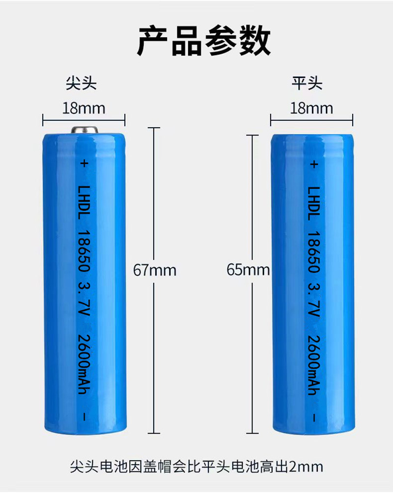 Brand new 18650 pointed head lithium battery, 3200mah fingerprint lock hair clipper for the elderly, 3.7V charging convex head battery pic 8
