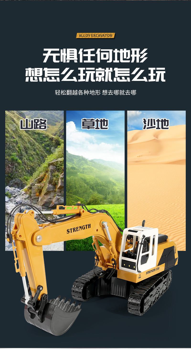 跨境2.4G遥控仿真挖掘机推土机自卸车合金工程车儿童玩具汽车批发详情5