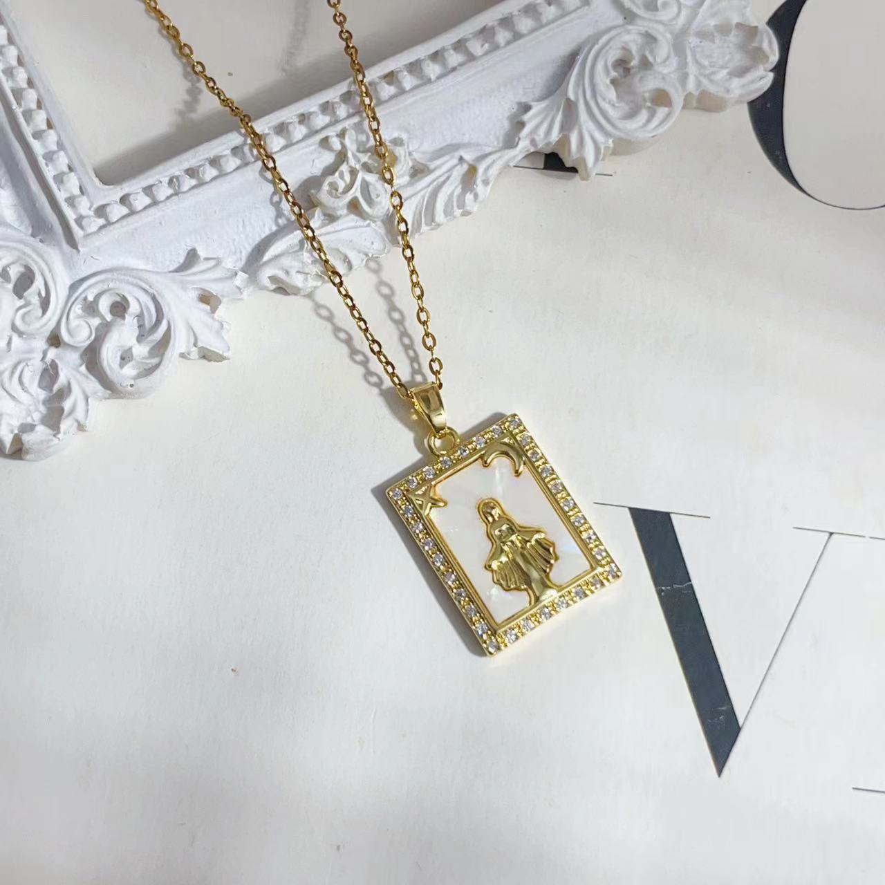 European and American cross-border picture frames, shell figures, flowers. Wholesale of luxurious and elegant full-diamond necklace pendant accessories pic 6