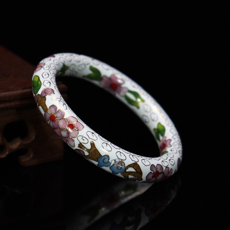 Beijing Cloisonne Classical Ethnic Style Jewelry Traditional Copper body Cloisonne Enamel 12# Round Bracelet (Plated with Real gold) pic 6