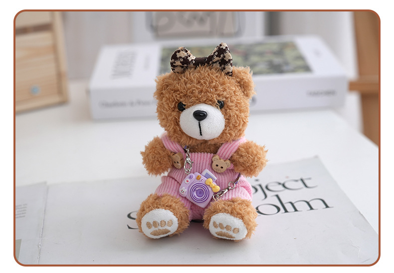 Cute internet-famous overalls, camera, teddy bear, plush toy, hanging ornament, cartoon costume, fabric doll, toy bag decoration pic 12