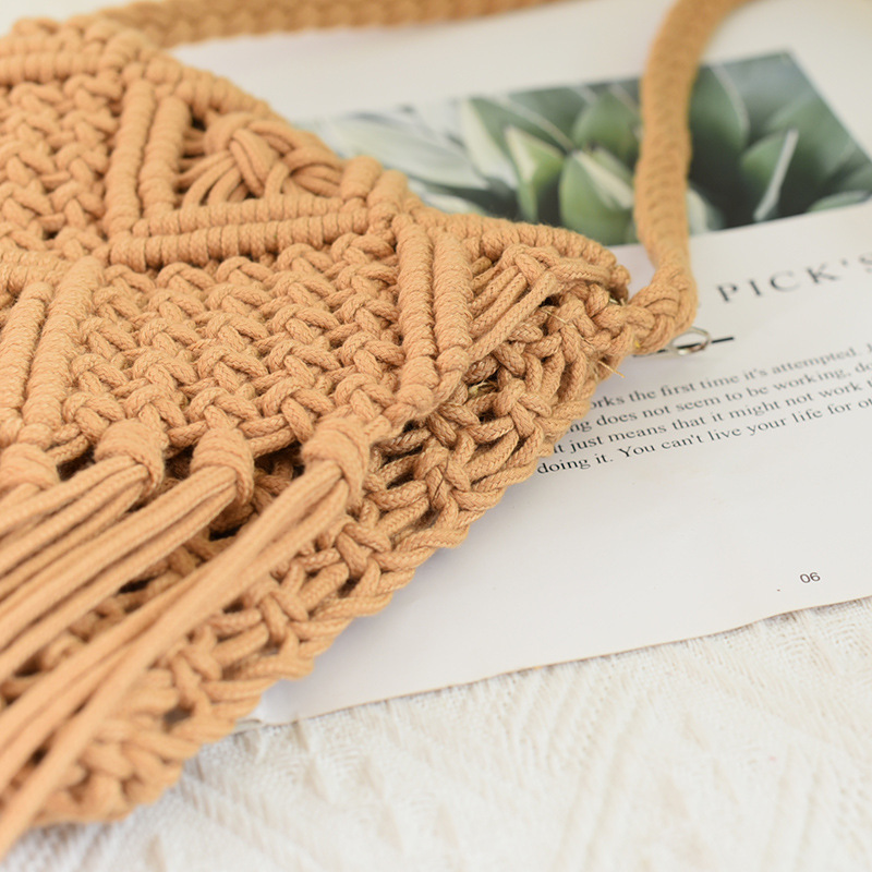 Summer Korean fringed crossbody straw woven bag, Korean retro single-shoulder cotton thread woven bag, sweet and fresh flip cover bag pic 7