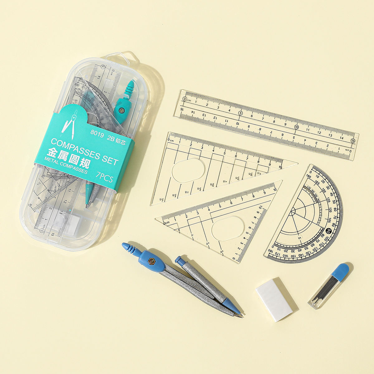 Student compass, metal compass and ruler set wholesale, painting, design and drawing ruler set tools, mathematics examination teaching AIDS pic 12