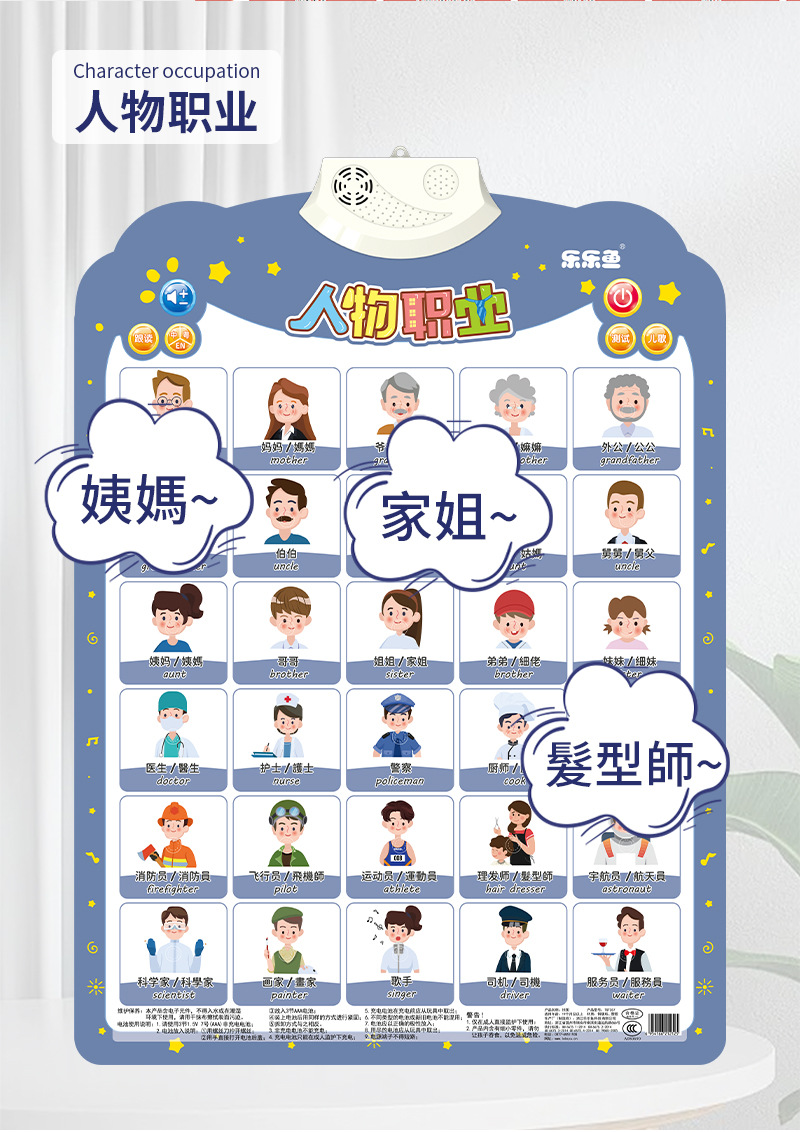 中英粤三语有声挂图儿童启蒙认知字母表墙贴宝宝益智玩具互动启蒙详情5