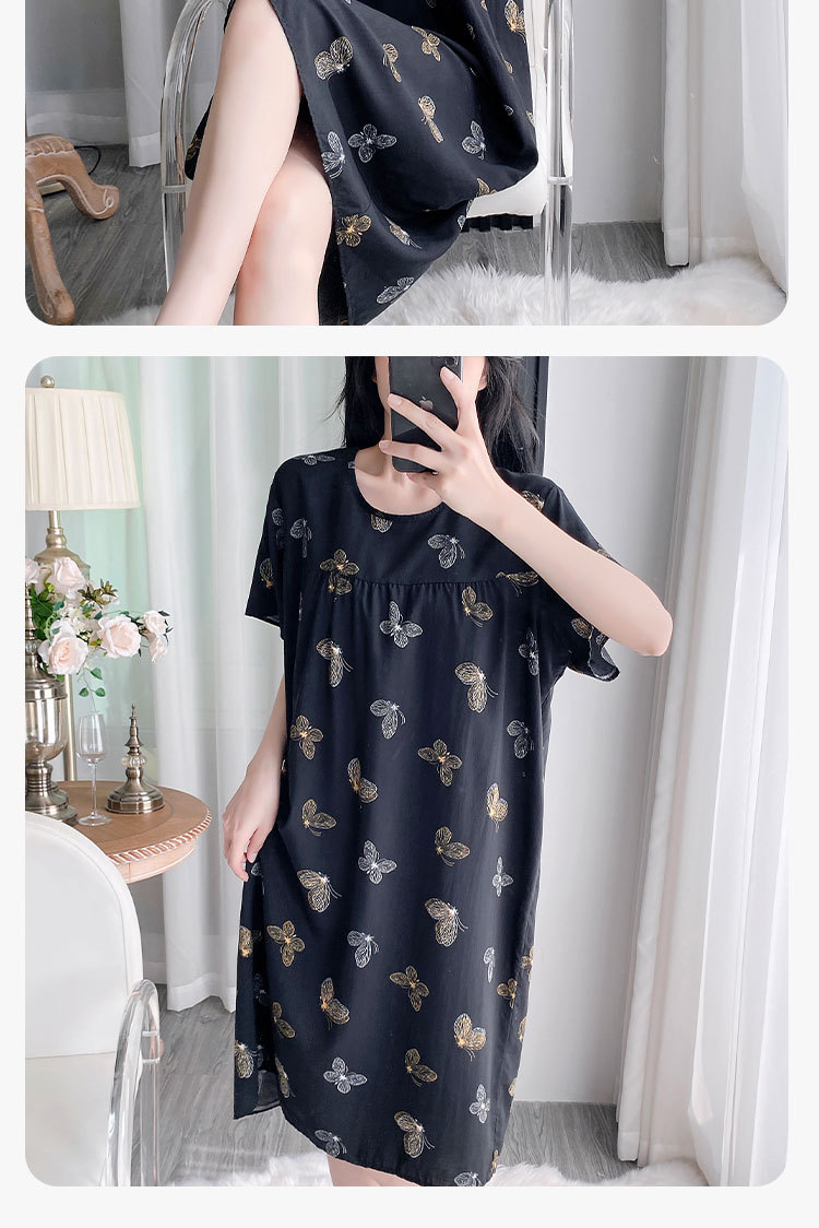 Summer cotton silk belt cushioned nightgown for middle-aged women, short sleeves for mothers, 45-piece artificial cotton home wear, pajama skirt pic 25