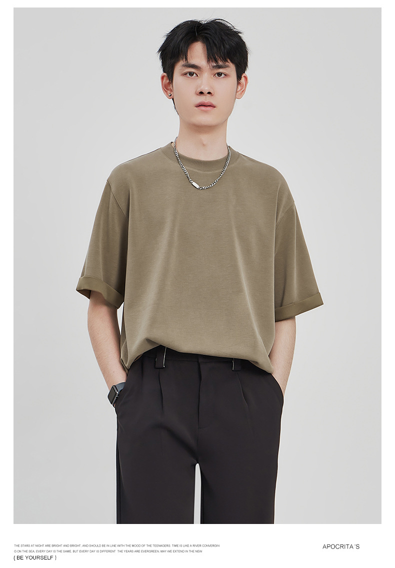 APO男装|潮流垂感针织T恤男士2025春夏新款纯色宽松休闲短袖上衣详情11