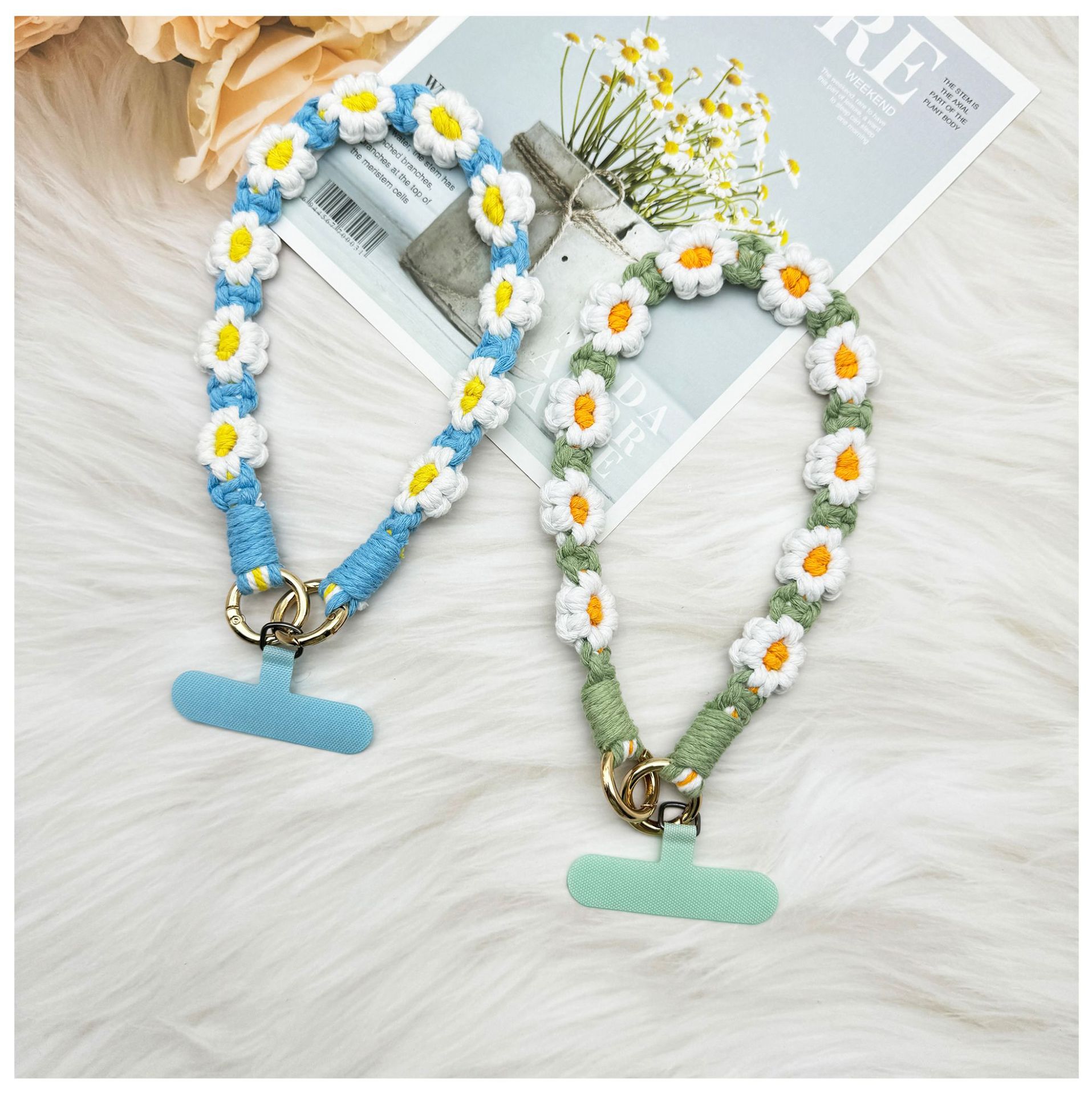 ins欧式手机挂件编织手机链小雏菊花朵编绳钥匙扣包包创意礼物女详情5