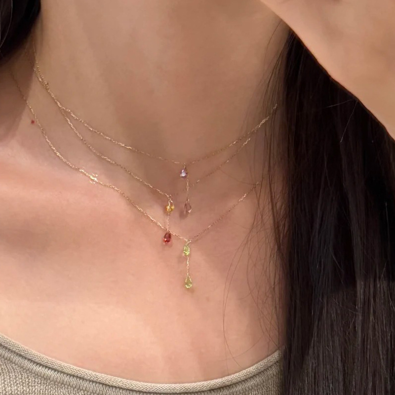 法式复古粼光水滴闪锆极细项链女轻奢小众高级感叠戴风锁骨链配饰详情6