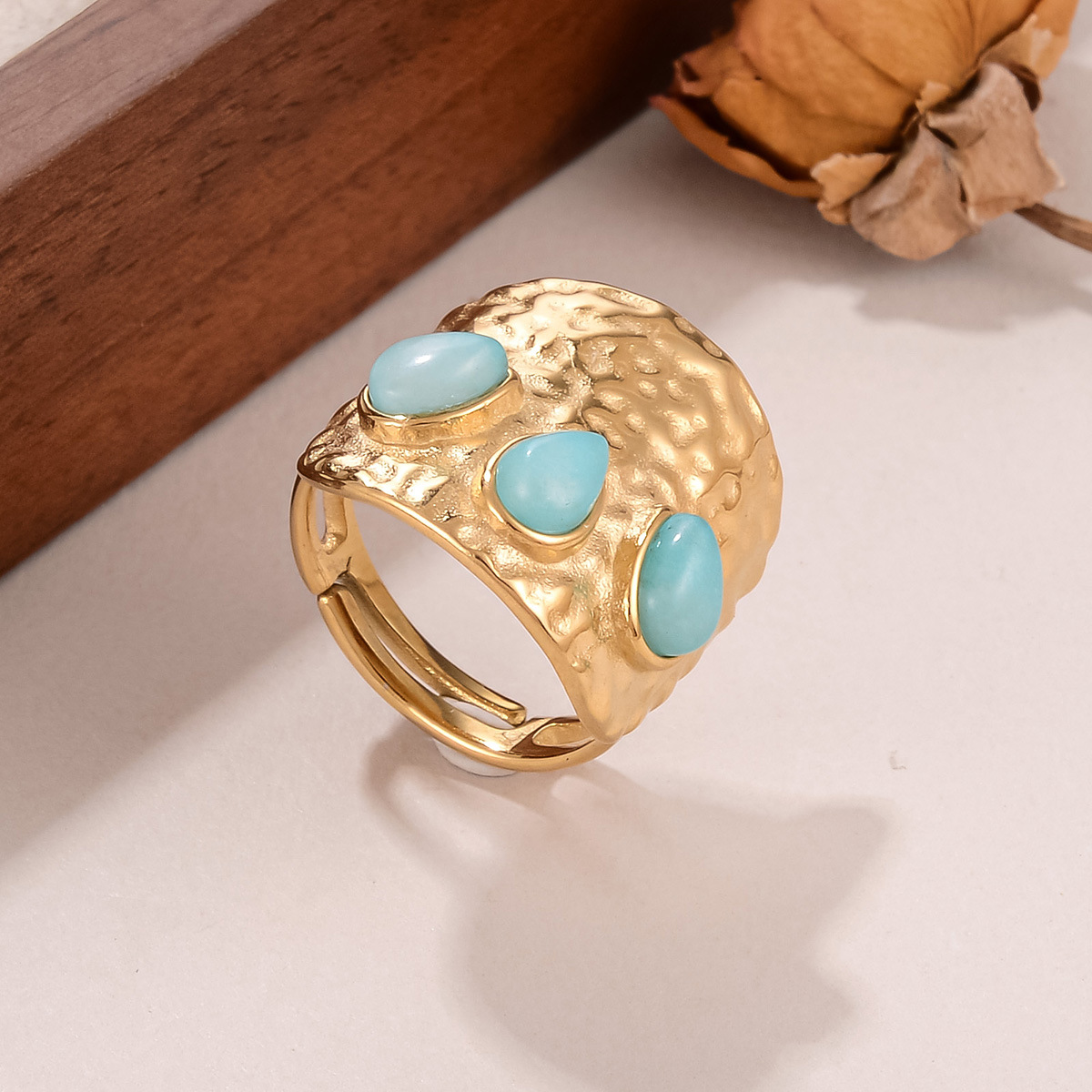 Best-selling stainless steel natural stone rings for women on AliExpress, non-fading titanium steel retro geometric rings for women pic 50