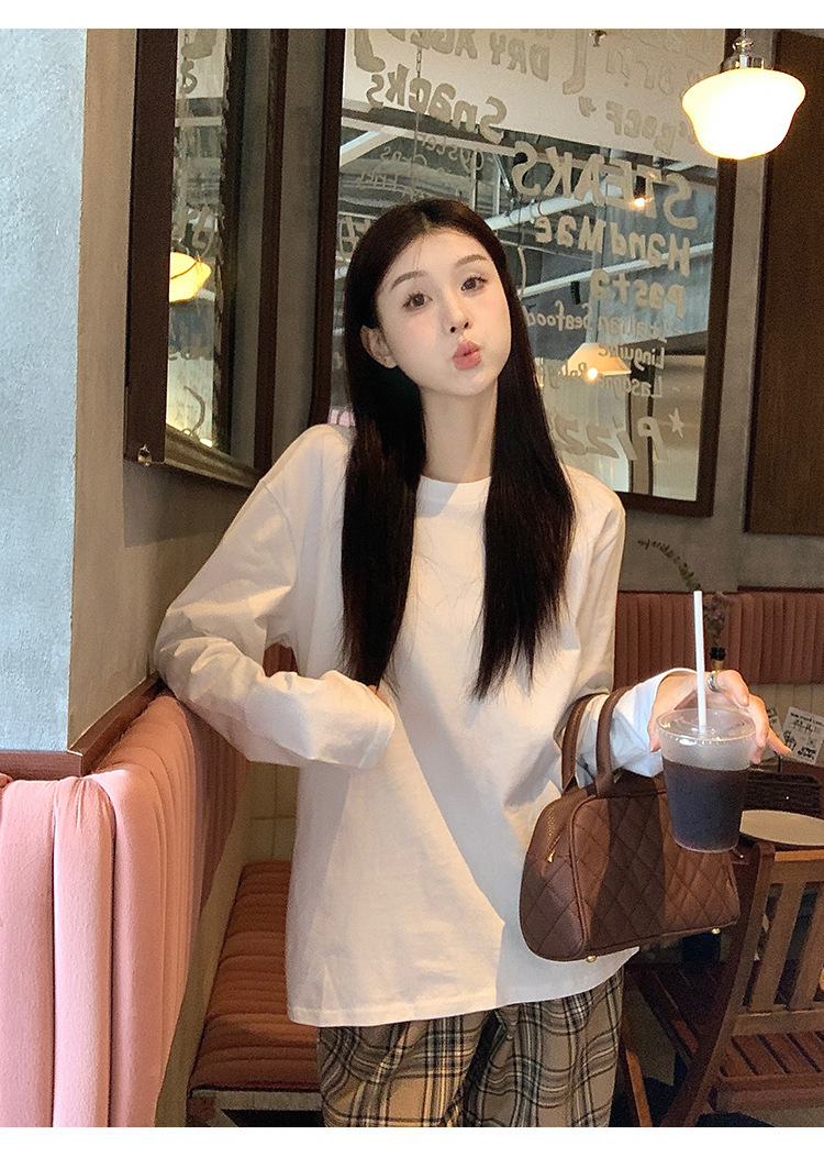 春秋长袖T恤女新款白色宽松内搭打底衫衣服韩系女装上衣一件代发详情10