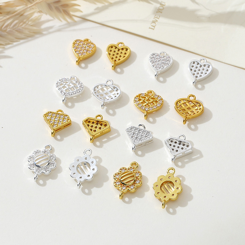 New heart-shaped diamond-encrusted bracelet pendant DIY accessory earrings necklace electroplated heart pendant accessory accessory pic 2