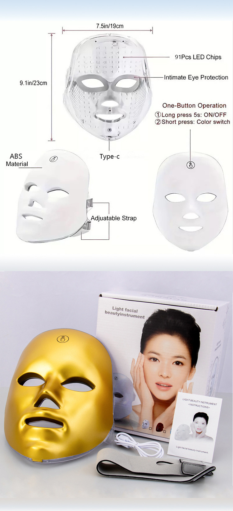 shanilak Cross-border Skin Rejuvenation Mask Home silicone photonic LED large row Light multi-wavelength color Light Skin care and beauty device pic 3