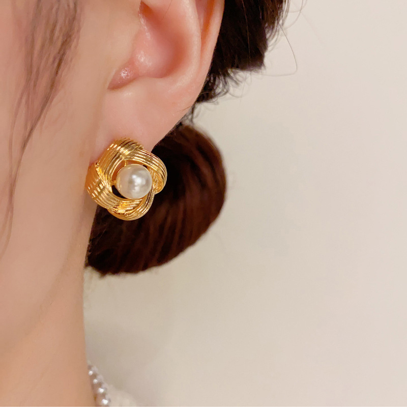 日韩轻奢高级感珍珠纹理感耳钉女冷淡风独特耳环时尚百搭耳饰详情3