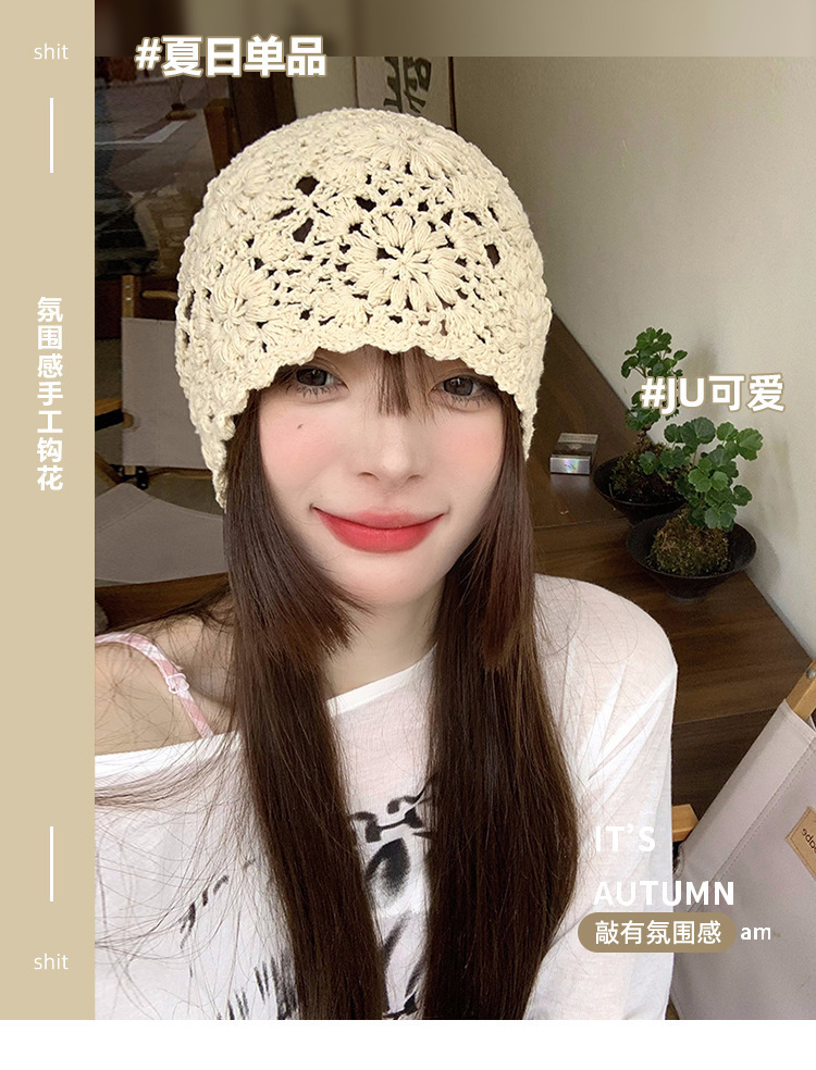 A collection of Japanese-style hand-woven headscarves, thin, hollowed-out woolen hats for women, and retro and artistic knitted hats pic 2