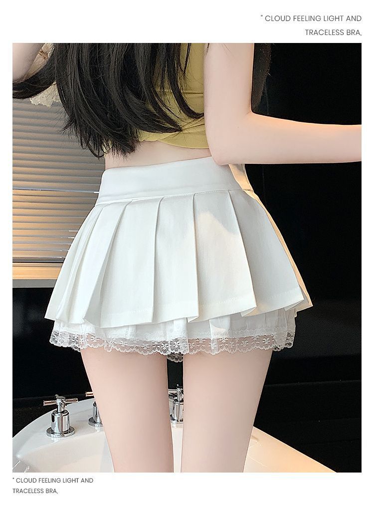甜美纯欲风百褶半身裙女春夏新款蕾丝拼接蝴蝶结高腰防走光超短裙详情23