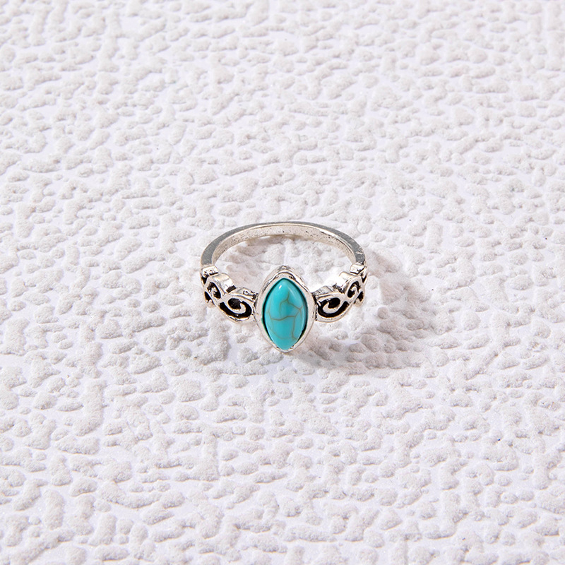 欧美跨境饰品 时尚复古绿松石戒指 个性民族风椭圆十字架几何指环详情33