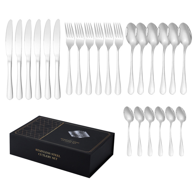 亚马逊1010不锈钢餐具24件餐具套装金色刀叉勺四主件跨境礼盒套装详情28