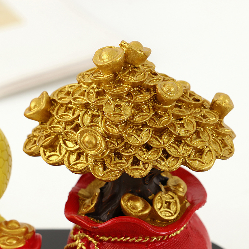 跨境树脂工艺品新年福袋钱袋摇钱树金钱发财树生肖蛇摆件客厅家居详情8