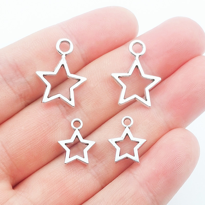 New trendy retro silver hollowed-out five-pointed star pendant diy alloy jewelry accessory pic 3