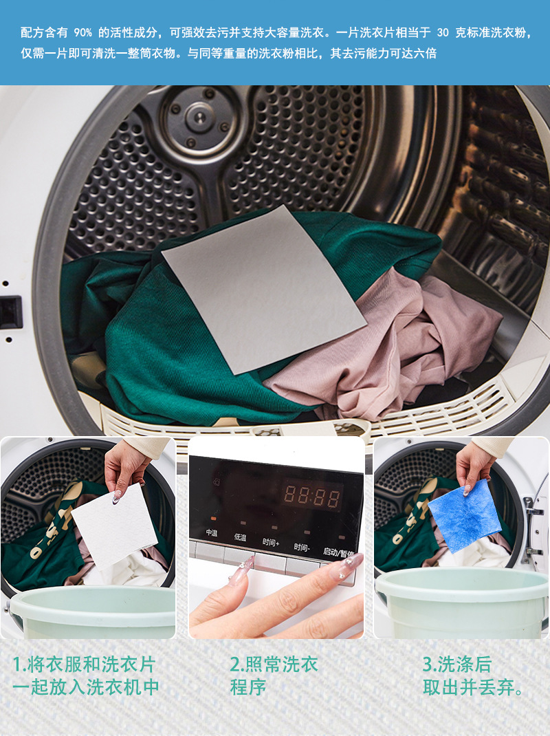 超浓缩防串色洗衣片去污加吸色柔顺三合一洗衣片源头工厂专供外贸详情7