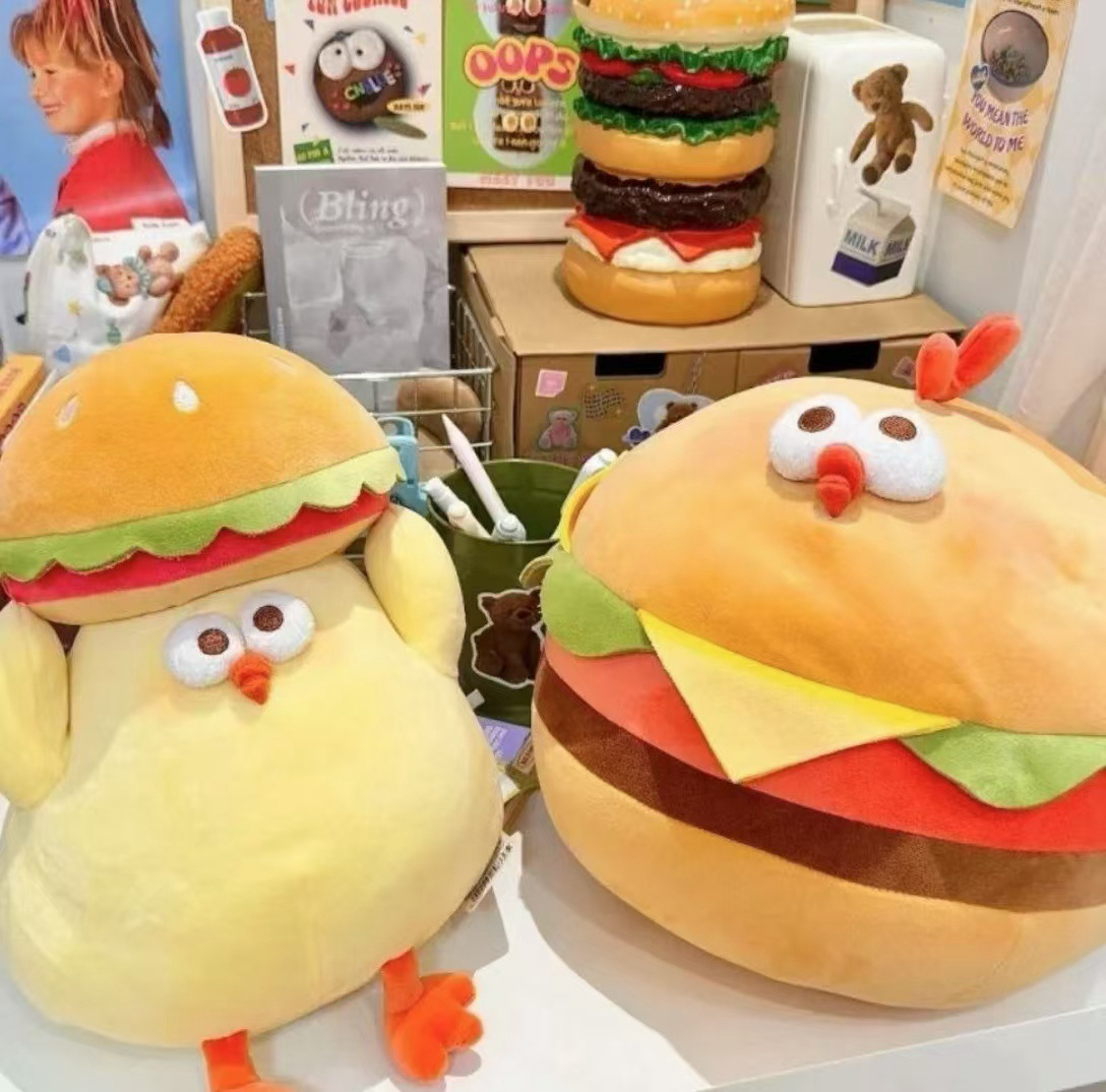 Fun hamburger chicken, stuffed pillow, sandwich chicken doll, funny plush toy, home sofa, personalized decoration pic 5