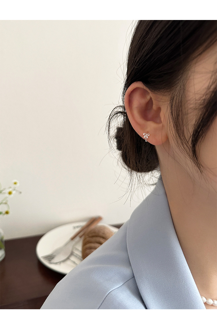 999纯银蝴蝶结耳扣简约小巧精致小众设计感高级自然百搭新款耳环详情10