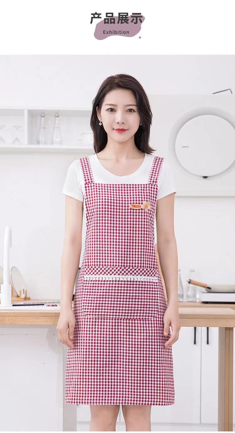 棉布围裙家用厨房做饭防油污背带工作服清新时尚围腰罩衣上班成人详情11