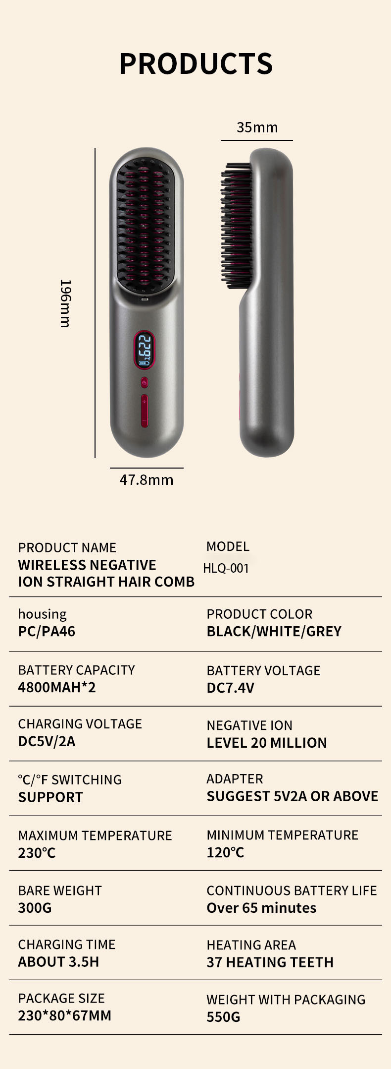 New charging hair straightening comb, wireless portable travel lazy person electric comb, negative ion non-damaging hair straightening and curling dual-purpose hair straightening device pic 12