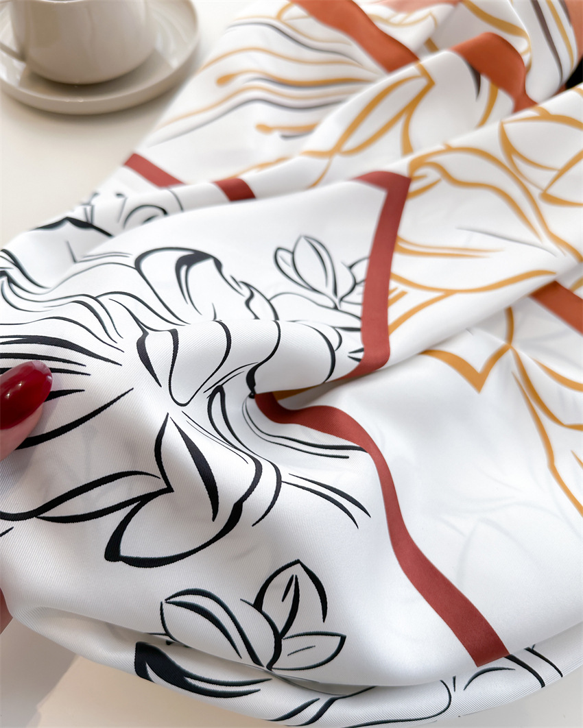 National trend retro printed artistic silk scarf, 90cm twill silk scarf, lotus flower fashionable large square scarf, sun protection shawl headscarf pic 6